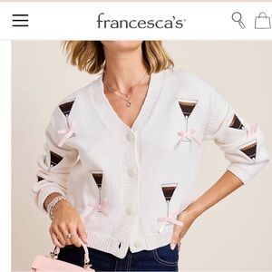 Francesca's Collections Cream Cardigan with Pink and Brown Details